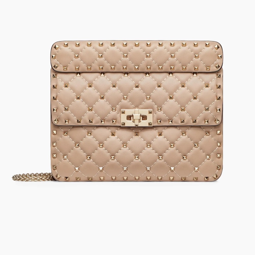 Rock Studded Tan Quilted Women's Bag Valentino